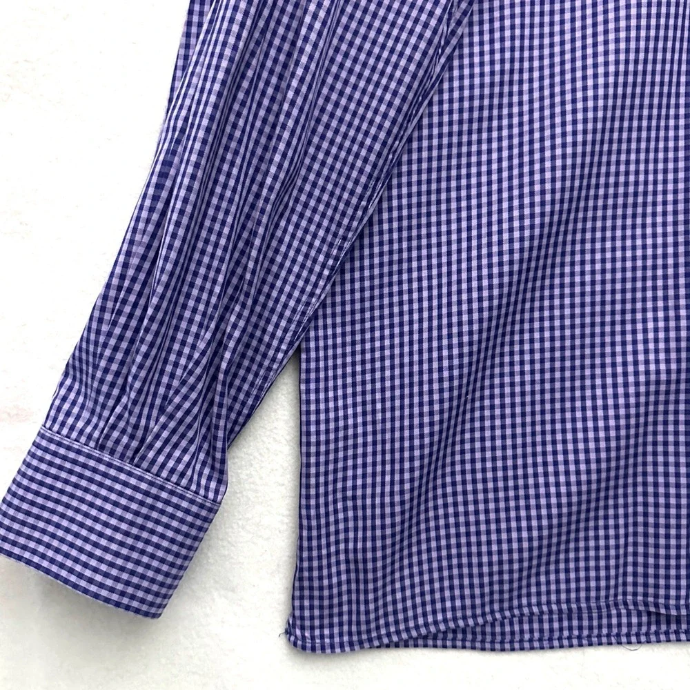 Ermenegildo Zegna Mens XXL Purple Gingham Check Button Down Shirt Made in Italy